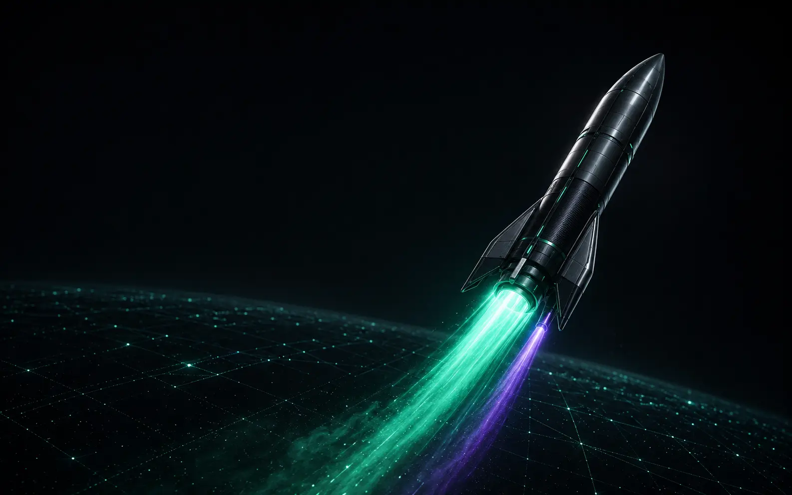 Cohete de BitForward sobre un planeta conectado.